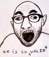 artist:soyjakfan01 beard cross_eyed drawfag ear glasses meta:Not_OC open_mouth soyjak soyjakfan01 stubble text variant:cirrus // 710x824 // 736.2KB
