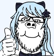 anime blue_hair glasses orkastle ribbon smile stubble thumbs_up variant:a24_slowburn_soyjak // 450x459 // 28.2KB