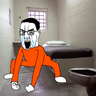 angry animated clothes full_body glasses hair irl_background jail monkey_dance open_mouth soyjak variant:chudjak // 770x691 // 270.9KB