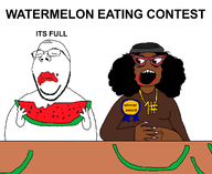 afro award beanie black_skin contest fat glasses stubble subvariant:soyniqua subvariant:wholesome_soyjak table variant:gapejak variant:soytan watermelon // 1267x1036 // 115.1KB