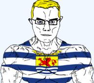 animal arm blue_eyes buff closed_mouth clothes crown flag flag:zeeland glasses hair lion netherlands soyjak subvariant:chudjak_front subvariant:muscular_chud transparent transparent_background tshirt variant:chudjak vein yellow_hair zeeland // 1059x929 // 121.3KB