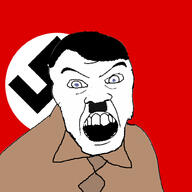 adolf_hitler angry blue_eyes clothes hair mustache nazism open_mouth soyjak swastika variant:feraljak // 1000x1000 // 196.1KB