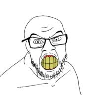 angry clenched_teeth glasses mustache soyjak stubble variant:feraljak yellow_teeth // 1000x1000 // 18.9KB
