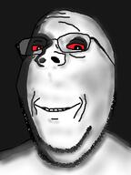 beard black_background bloodshot_eyes glasses ominous smile soyjak stubble subvariant:wholesome_soyjak variant:gapejak // 600x800 // 300.7KB