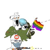3soyjaks ak-47 blue_helmet cover flag:lgbt_pride_flag flag:transgender_pride_flag gun helmet maxim_gun reddit shooting soylent_bottle united_nations variant:soyak // 1200x1200 // 379.0KB