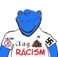 1488 blue_skin clothes country ear flag food happy_merchant i_love judaism meatballs nas:happy_jewish nas:merchant nazism no_eyebrows racism smile soyjak stubble swastika sweden swedish_text text tshirt variant:impish_soyak_ears // 800x788 // 121.6KB