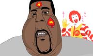 beard black_skin clothes clown fat hair kanye_west mcdonalds queen_of_spades red_hair ronald_mcdonald soyjak variant:cobson // 1416x863 // 153.4KB
