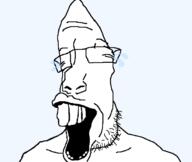 closed_eyes glasses laughing open_mouth retard soyjak stubble tear teeth variant:parrotjak // 682x576 // 23.5KB