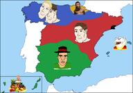 amerimutt andalusia arm bald banana brown_skin clothes country crossed_arms ear flag food fruit full_body germany glasses hairy happy hat map open_mouth series:ethnoracial_maps sitting smile soyjak spain stubble subvariant:impish_amerimutt subvariant:patrick subvariant:wholesome_soyjak variant:chudjak variant:gapejak variant:impish_soyak_ears white_skin // 1657x1158 // 393.1KB