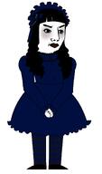 closed_mouth cross dress female frown full_body gothic_lolita headdress lipstick long_hair makeup shoe sock subvariant:chudessa subvariant:female_chudjak thick_eyebrows variant:chudjak // 1172x2000 // 224.1KB