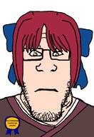 anime award bow closed_mouth glasses hair kimono kohaku maid neutral red_hair stubble subvariant:neutralplier text tsukihime variant:markiplier_soyjak video_game visual_novel white_skin yellow_eyes // 619x900 // 31.5KB