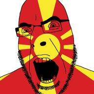 angry country flag flag:north_macedonia glasses north_macedonia open_mouth soyjak stubble sun variant:cobson // 721x720 // 36.1KB