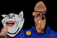 2soyjaks amerimutt anglomutt angry award beard black_background brown_skin crying ear eternal_anglo europe european european_union flag flag:european_union glasses grey_skin hair half_open_mouth hand most_obsessed_faggot_award mutt ominous open_mouth pointy_ears rape red_eyes shitskin soyjak star_(symbol) stubble subvariant:euromutt subvariant:impish_amerimutt sweater variant:impish_soyak_ears variant:markiplier_soyjak watch worried yellow_teeth // 877x587 // 183.8KB