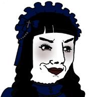 closed_mouth cross dress female frown gothic_lolita headdress lipstick long_hair makeup smile smug subvariant:chudessa thick_eyebrows variant:chudjak // 828x899 // 127.0KB