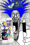 baseball_cap blue_hair clothes friday_night_funkin' glasses hair hat holding_object holding_phone iphone open_mouth phone schizo sega sharp_teeth sonic_(series) sonic_the_hedgehog soyjak stubble subvariant:phoneplier subvariant:phoneplier_vertical subvariant:schizojak variant:markiplier_soyjak // 450x681 // 119.6KB