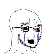 beard bloodshot_eyes crying glasses mouth_open variant:soyak variant:wojak white_background white_skin // 862x999 // 69.5KB