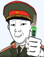 closed_mouth clothes collar_tabs communism ear epaulettes hammer_and_sickle hand hat holding_knife holding_object kgb knife kuz military_uniform necktie neutral smile smirk soyjak uniform variant:kuzjak // 555x714 // 160.3KB