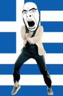 angry animated country cross dance flag flag:greece full_body gangnam_style glasses greece irl open_mouth soyjak stubble variant:cobson // 300x460 // 503.8KB