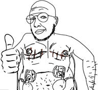 closed_mouth ear ftm glasses hairy liposuction neckbeard nipple smile soyjak stubble surgery suture thumbs_up tranny variant:raffer // 1485x1377 // 377.8KB