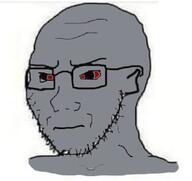 closed_mouth dunmer ear frown glasses grey_skin irritated pointy_ears red_sclera soyjak stubble subvariant:soyak_(irritated) the_elder_scrolls variant:soyak video_game white_background // 323x304 // 70.7KB