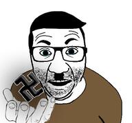 adolf_hitler blue_eyes clothes glasses hair hand mustache nazism perro_hold soyjak stubble swastika variant:el_perro_rabioso // 430x400 // 84.4KB