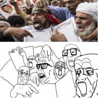arab arm glasses hand holding_object islam multiple_soyjaks open_mouth quran smile soyjak stubble variant:protestjak // 1000x1000 // 1.3MB