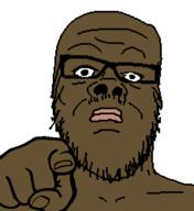black_skin closed_mouth glasses hand mustache pointing pointing_at_viewer soyjak stubble variant:a24_slowburn_soyjak // 445x485 // 6.6KB