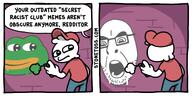 amphibian artist:stonetoss comic frog glasses graffiti nas:pepe pepe pepe_the_frog speech_bubble stonetoss stubble toss variant:cobson wall // 768x385 // 121.3KB