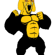 animated bloodshot_eyes crying dog ear glasses gorilla janny large_eyebrows open_mouth soyjak stretched_mouth stubble variant:soyak yellow_skin // 900x1200 // 96.7KB