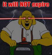 ban blart dog_ear glasses glowing_eyes janny lightning meta:ai_generated open_mouth rain scooter soyjak stubble text variant:blartjak yellow_skin // 992x1056 // 91.6KB