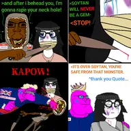 'toss abuse anti_anti_soytan antiswarthy_(namefag) arch_linux artist:john8_44 beanie blanket blood blue_eyes bluetext brown_skin bruise crying eskimo evil greentext knife meta:namefags orangetext punch quote quote_(user) red_eyes stink_lines stinky subvariant:chudplier subvariant:mexiaryan tape variant:boogiejak variant:markiplier_soyjak variant:meximutt variant:soytan yellow_teeth // 2048x2048 // 1.5MB