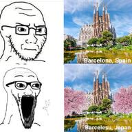 arm barcelona concerned frown glasses hand hands_up japan open_mouth sakura_tree soyjak soyjak_comic spain stubble subvariant:soyak_(irritated) subvariant:wewjak text thing_japanese variant:soyak // 680x680 // 591.2KB