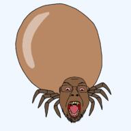 animal arachnid bloodshot_eyes brown_skin bug fangs full_body glasses open_mouth series:animaljaks soyjak tick tongue variant:bernd yellow_teeth // 1200x1200 // 75.4KB