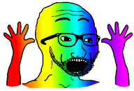 a24_slowburn_horror arm beard creepy forehead_lines forehead_wrinkles glasses glitch gradient grayscale hand nophono rainbow soyjak surprised variant:excited_soyjak white_background // 417x282 // 933.3KB