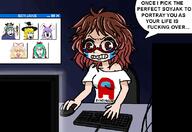 among_us anime clothes computer crying holding_object kagiyama_hina kirisame_marisa reisen_inaba shiki_eiki soy_parody soyjak tomoko touhou usami_sumireko variant:a24_slowburn_soyjak variant:feraljak variant:nojak variant:soyak video_game yukari_yakumo // 802x553 // 44.8KB