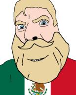 beard blue_eyes clothes country flag hair mexico series:mexico_is_white smile soyjak variant:cobson white_skin yellow_hair // 775x966 // 159.3KB