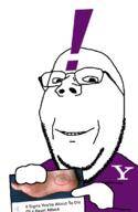 arm closed_mouth clothes exclamation_mark glasses hand holding_object no_eyebrows pointing soyjak stubble subvariant:wholesome_soyjak variant:gapejak yahoo // 734x1126 // 157.7KB