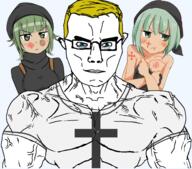 abrahamic angry anime anime_female aryan blue_eyes chirho christian_cross christian_identity christianity clothes cross crucifix facing_front glasses headcovering hijab isis isis-chan islam islamic islamic_state islamophobia jerusalem_cross muscles muslims no_symbol religion religious star_and_crescent subvariant:muscular_chud symbol templar templar_cross transparent_background variant:chudjak vein white_skin woman yellow_hair // 1638x1443 // 1.2MB