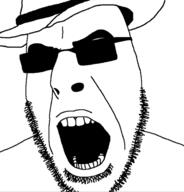 angry clothes glasses hat open_mouth soyjak stubble sunglasses variant:cobson // 676x707 // 45.0KB