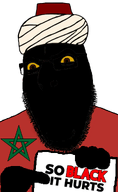 black_skin clothes fact fez flag:morocco holding_sign meta:namefags moor moorish morocco morostein_(user) nigger series:countryaryan_gem! sultan text variant:cobson