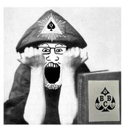 aleister_crowley bbc glasses irl occult open_mouth queen_of_spades soyjak stubble variant:markiplier_soyjak // 519x551 // 53.4KB