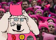 aids award beard clothes crowd cuck faggot feminism feminist glasses hat i_heart_nigger liberal nigger open_mouth pink_shirt protest pussy_hat retard ribbon stubble tumblr variant:soyak white_skin // 820x587 // 410.1KB