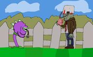 arm blood brain bucket chomper fence full_body grass no_eyes plants_vs_zombies stubble subvariant:euromutt subvariant:impish_amerimutt variant:impish_soyak_ears variant:markiplier_soyjak zombie // 1936x1180 // 113.4KB