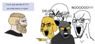 4soyjaks animal arm bear bloodshot_eyes clothes coal crying dog ear gem glasses grey_skin hand janny large_nose mustache nordic_chad open_mouth piss pointing screenshot snout soot_colors soyjak soyjak_party stretched_mouth stubble sunglasses suspenders text thick_eyebrows tshirt variant:chudjak variant:cryboy_soyjak variant:feraljak variant:soyak yellow_hair yellow_skin // 1907x889 // 470.8KB