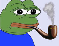 amphibian blue_background blue_shirt frog green_skin looking_at_you nas:pepe pepe_the_frog pipe smoke smoking