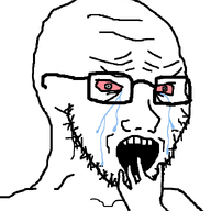 animated bald bloodshot_eyes crying ext=gif glasses hand open_mouth stubble subvariant:crying_soyak_ears2 talking variant:soyak white_background // 697x800 // 24.8KB