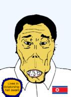 award dictatorship flag flag:north_korea hair haircut korea korean sad small_eyes starving stubble subvariant:asiamutt subvariant:koreamutt text variant:markiplier_soyjak yellow_skin // 590x796 // 38.8KB