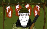 animal beanie blood camouflage dead forest glasses gore gun jacket multiple_soyjaks shotgun soyjak stubble trend:squirreljakking variant:feraljak variant:markiplier_soyjak // 800x497 // 261.7KB