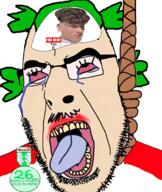 4chan anime badge glasses green_hair hair hanging lipstick makeup merge mulatto_perm noose oldfag rent_free stubble tongue tony_lopez tranny variant:bernd variant:cobson yotsoyba zoomer zoomer_hair // 1162x1378 // 1.8MB