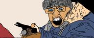 angry blue_eyes eye_bags firearm frame glasses gun holding_gun holding_object holding_shotgun movie open_mouth shotgun soyjak technology traced trend:colorjak variant:feraljak weapon // 600x245 // 89.4KB